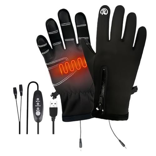 Guantes calefactores recargables, 3 niveles, pantalla táctil recargable por USB, para bicicleta de senderismo, guantes de invierno con calefacción, para ciclismo, motociclismo, jardinería, remoción de
