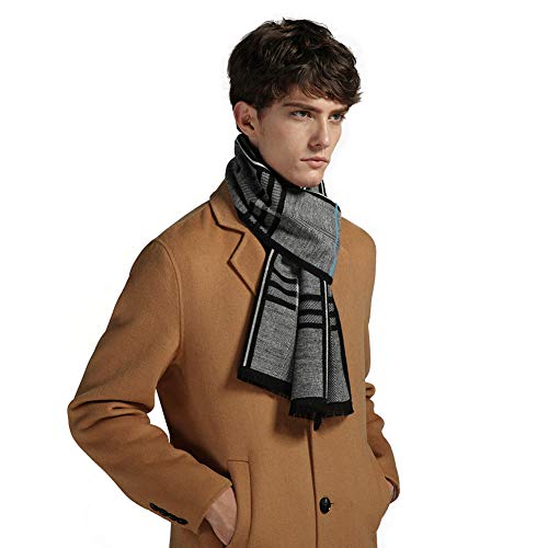 G Lake Men's Winter Cashmere Scarf Plaid Stripes Warm Soft Scarves with Tassel(Black Stripe)