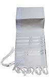 100% Wool Tallit Prayer Shawl in White and Silver Stripes Size 24
