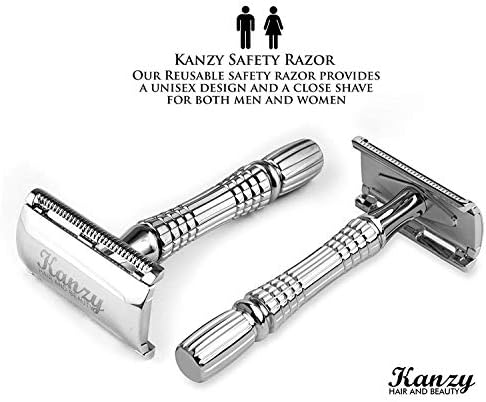 Kanzy Safety Razor For Men & Women Double Edge Single Blade Metal Reusable Razor Shaving Kit, Traditional Manual Razor for Perfect Shave
