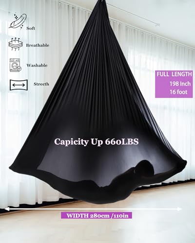 Image of F.Life Aerial Silk Yoga Hammock & Swing for yoga Inversion,Strength training,starter hardware kit