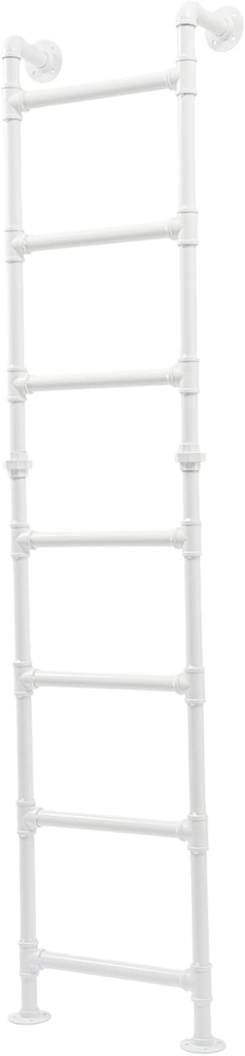 Heavy-Duty 7-Step Wall-Mounted Metal Ladder for Attic, Bunk Bed & RV, 440.9lb Capacity, Space-Saving Indoor/Outdoor Use, 18.1" W x 74.8" H (White)
