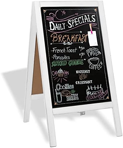 Wooden A-Frame Sign with Eraser & Chalk - 40 x 20 Inches Magnetic Sidewalk Chalkboard – Sturdy Freestanding White Sandwich Board Menu Display for Restaurant, Business Or Wedding