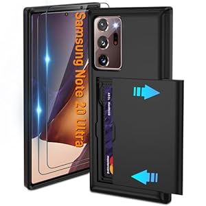 Pilaru Sliding Card Holder Case for Samsung Note 20 Ultra | Hidden Slot Cards | 2 screen protectors | Shockproof Protective Wallet Cover | Durable Dual-Layer Design for Galaxy Note 20 Ultra,Black
