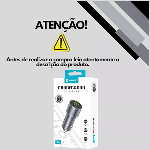 Carregador Veicular Turbo 38W com Duas Portas: USB-C 20W Power Delivery e USB 18W Quick Charge 3.0,