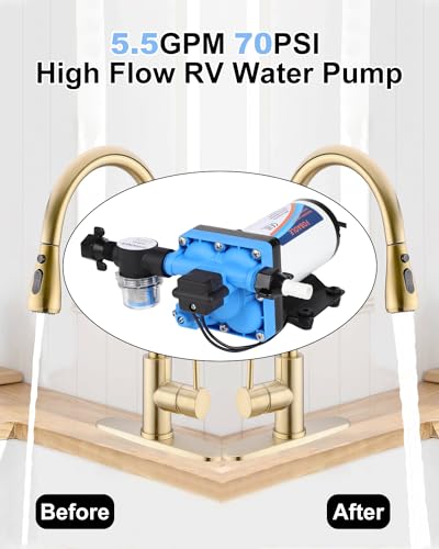 Image of RV Diaphragm Pump 5.5GPM 70PSI 12V Quiet Self Priming Fresh Water Pump for Boat, RV Marine, Yacht, Caravan, with Pressure Switch