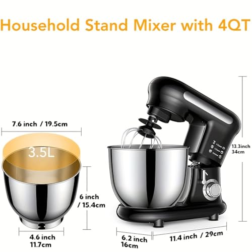 Stand Mixer, 3.5L Electric Kitchen Mixers for Baking, 6 Speeds Electric Kitchen Mixer with Dough Hook, Whisk, Beater, with Bowl, Dough Hook - Image 6