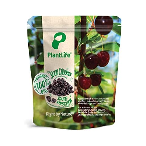 PlantLife Organic Sour Cherries 1kg - Raw, Pitted, Sun-Dried and Natural cherries - 100% Recyclable Cover