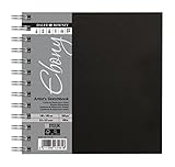 Daler-Rowney, Ebony, Skizzenbuch, glatte Oberfläche, 160 g, spiralförmig, harter Deckel, 14 x 14 cm, Naturweiß, 54 Blatt