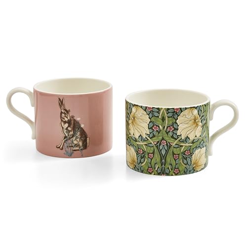 Spode Morris & Co 12oz Mugs, Set of 2 (Pimpernel & Forest Hare) – Microwave & Dishwasher Safe, Elegant Porcelain Drinkware for Coffee Bar or Giftable Home Kitchen Mug Set. Ideal for Coffee & Tea