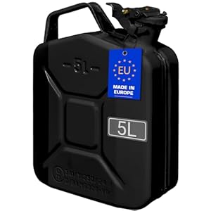 FIXKRAFT Benzinkanister 5L Metall 5 Liter Kanister für Benzin Diesel Kraftstoffkanister mit Entlüftung Reservekanister (Schwarz, lackiert)
