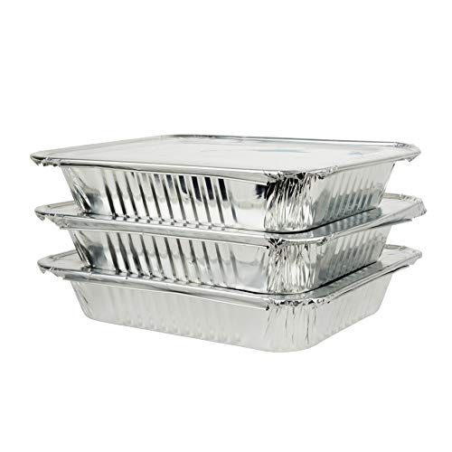 Jetfoil Aluminum Foil Pan with Lids | Half Size Deep Container Steam Table Pans Cooking Accessory | Excellent for Takeouts, Pies, Cakes, Meats & More | 9” x 13” (50 Pack)