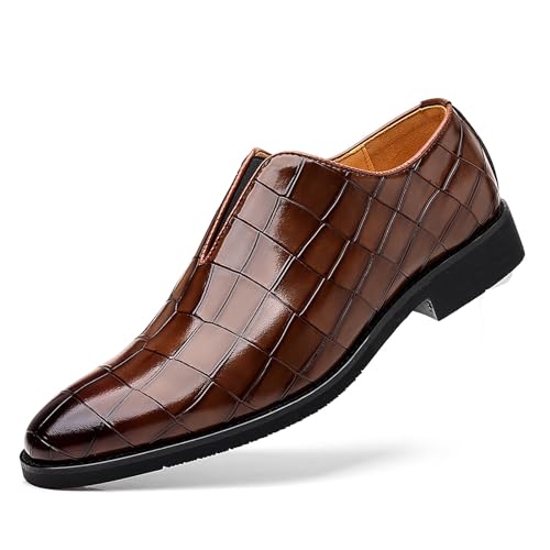 Men's Print Pointed Toe Dress Oxfords Casual Leather Shoes Driving Prom Party Wedding Business Slip on Formal Loafer for Mens