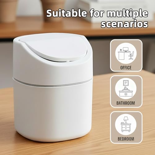 Rieoany Tischmülleimer mit Deckel 2L Mülleimer Bad Kleiner Mülleimer mit 1 Rollen Müllsäcke Papierkorb für Den Waschtisch Küche Wohnzimmer Badezimmer Büro Schreibtisch WC Auto Bett