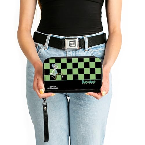 Buckle-Down Rick and Morty Wallet, Zip Around, RICK AND MORTY Rick Running Pose Checker Black/Green, Vegan Leather3