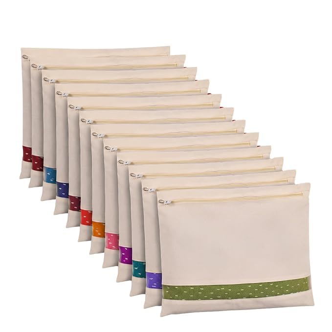 Cotton Saree Bags/Covers For Storage Set Of - 12 Big Size Single (16 X 15 Inches) With Zip Closure For Clothes Bags And Wardrobe Organizer With Transparent Mesh Window, Beige-image-29