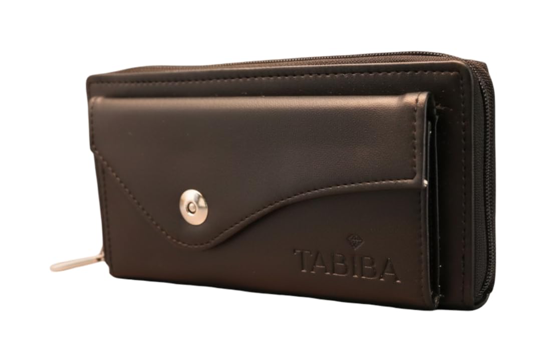Women's Premium Leather Wallet | Elegant Zip & Button Closure Purse with Multiple Compartments | Stylish Long Clutch for Everyday Use (Black)-image-49