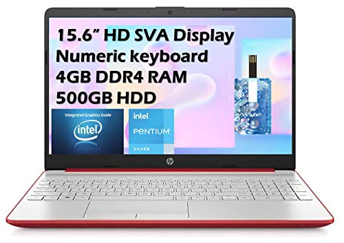 2021 HP Flagship Pavilion 15.6" HD Laptop Computer, Intel Dual-core Pentium Processor, 4GB RAM, 500GB HDD, Intel UHD Graphics 605, Bluetooth, USB-C, HDMI, Win 10, Scarlet Red with E.S 32GB USB Card