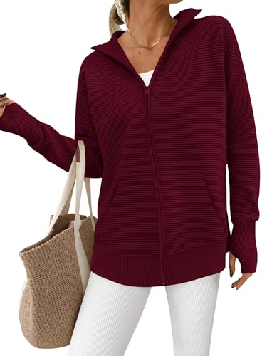 Image of PRETTYGARDEN Womens Long Sleeve Zip Up Ribbed Cardigan Sweaters