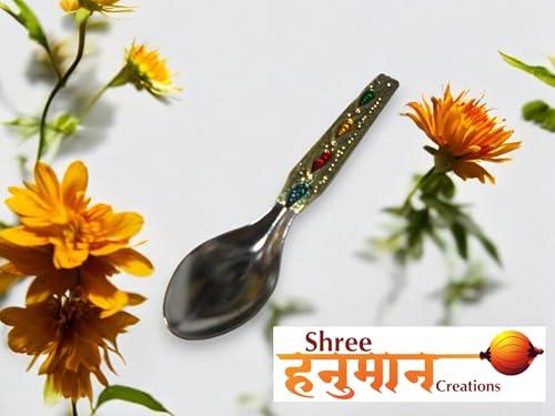 Image of Shree Hanuman Creations Laddu Gopal| Thakur ji| khanha| Bal Gopal ke Bartan /Pooja thali Small- 4 pcs Set - Multicolor Minnakari Stainless Steel Bhog Thali with Glass, Bowl and Spoon