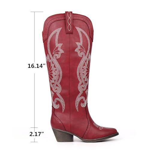 Image of Hawkwell Women's Cowboy Cowgirl Boots Slip On Pointed Toe and Block Heel Shoes with Classic Embroidered Pull On Tall Boot for Ladies Dress Western Knee High Boots
