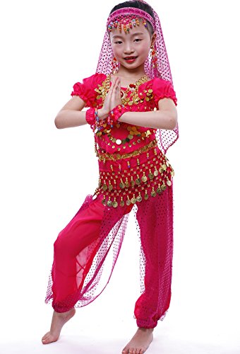 Astage Girls Short Sleeve Belly Dancing Carnival Performance Costume All Sets Hotpink S #TOP2