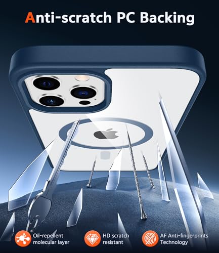 Image of FNTCASE for iPhone 12 Pro-Max Case: Clear Magnetic Phone Cases Compatible with Magsafe Slim Anti Yellowing Military Grade Drop Protection Rugged Protective Transparent Cell Phone Cover (B-Blue)