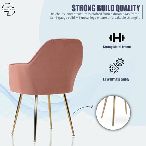 Image of Velvet Accent Chair with Matching Pouffe & Floral Cushion | Modern Upholstered Armchair with Gold Metal Legs | Lounge Chair for Living Room, Bedroom, Office, Guest Room (Pink)