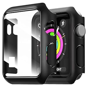 NEW’C 2 Stücke Hülle mit Glas Displayschutz für Apple Watch – Overall PC Case Slim Hartglas Displayschutz Schutzhülle für Apple Watch