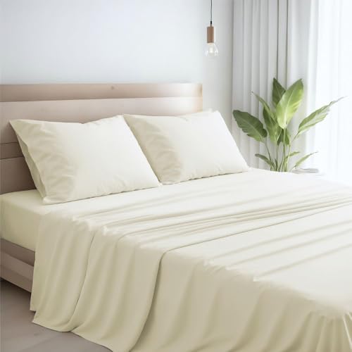 MAXIME MAISON - Lenzuola Percalle Matrimoniale Made in Italy, Completo Letto Realizzato in Cotone Pregiato a Trama Fitta, Biancheria da Letto Certificata Oeko Tex Standard 100 (Panna)