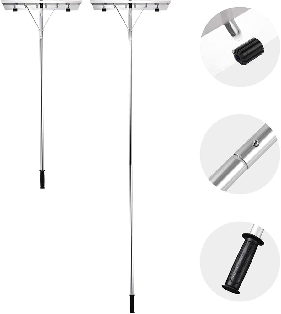 Telescoping Snow Roof Rake, Aluminum Snow Roof Rake, Outdoor Cleaning Tools, Telescopic Pole 147-607cm, Non-Slip Handle, Stable Triangular Structure, No Tool Needed