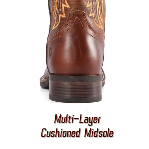Image of SUREWAY Cowboy Boots For Men - Mens Square Toe Embroidery Western Boot,Oil /Slip Resistant,Durable Classic Pull on 10 Inch Wellington Boots - Soft Toe Full Grain Leather Work Boots