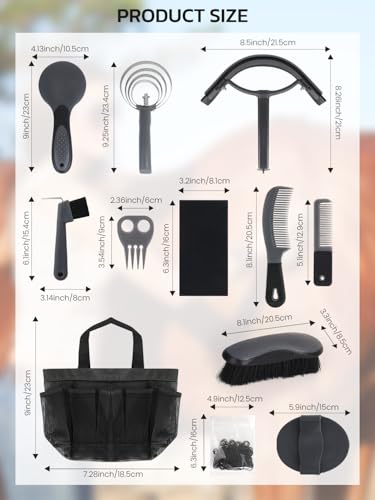 inoreal Horse Grooming Kit 12 Pcs – Complete Horse Brushes & Care Supplies Set with Organizer Tote Bag, Equine Coat Grooming Tools, Tack Room Equipment & Gifts for Horse Owners & Lovers - Thumbnail 3