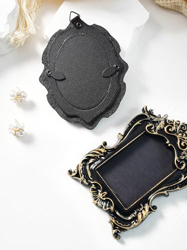 Image of Vintage Decorative Mini Picture Frames Set, Black with Gold Accents, 3 Pack Antique Style Resin Photo Frames for Wall Display, DIY Jewelry, Photography (Black)