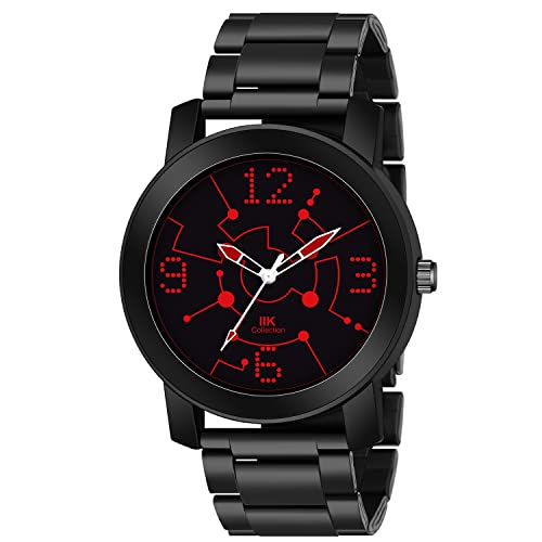 IIK COLLECTION Watches for Men Round Numerical Dial |Analogue Quartz Movemnet Mens Watch|Long Battery Life|Stainless Steel Adjustable Bracelet Black Chain with Long Lasting Polish| Watches for Boys