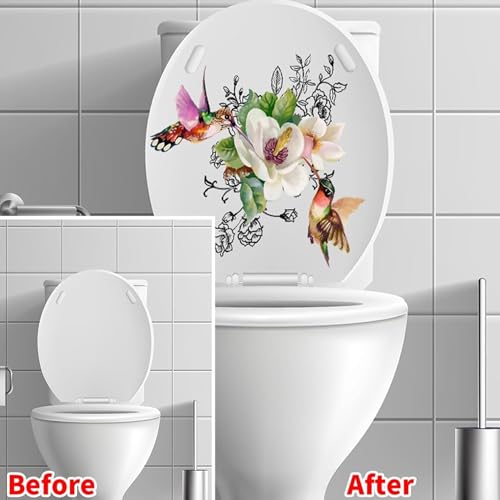 Vögel Blumen Schmetterling Toilettensitz Deckel Aufkleber Selbstklebend Badezimmer Wandaufkleber Floral Vögel Schmetterling Toilettensitz Abziehbilder DIY Abnehmbare wasserdichte Aufkleber für