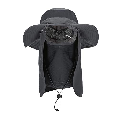 Outdoor Sun Hat Upf 50 Protection Waterproof Fishing Hat Face Cover Summer Neck Flap Hat Dark Gray #TOP2