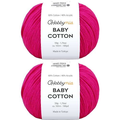Image of Baby Cotton Blend Yarn - Soft Sport Weight Yarn for Crochet & Amigurumi - 50g /180yds - 60% Cotton 40% Acrylic - Ideal for Baby & Knitting Proj.(Hot Pink, 2 Balls)