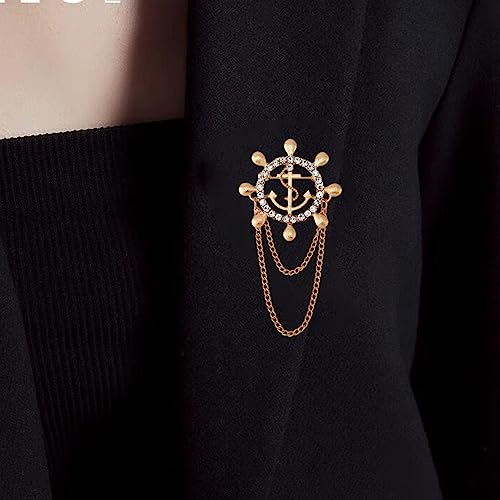 Image of SUPERFINDINGS 8Pcs 2 Style 2 Color Anchor Nautical Brooch Crystal Rhinestone Safety Pin Sailor Style Label Pin Steering Badges Vintage Suit Decaration for Man Woman Wedding Party