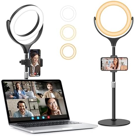 8 inch Desk Ring Light with Stand for for Video Conference,Adjustable Zoom Lighting for Computer, Circle Light for Video Recording, Video Calls, Online Class, Live Streaming, Podcast