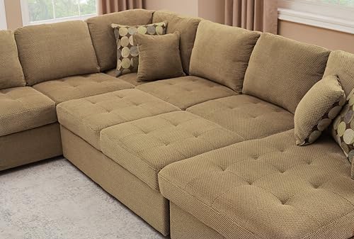 THSUPER 123'' Sectional Sleeper Sofa Couch with Pull Out Bed, Oversized Sleeper Sectional Couches with Storage Chaise U Shape Sofas for Living Room, Brown