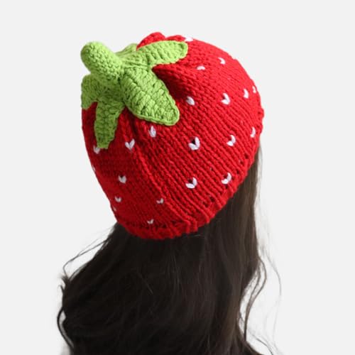 CORIRESHA Girls Cute Strawberry Beanies Y2k Handmade Kawaii Knitted Hats2