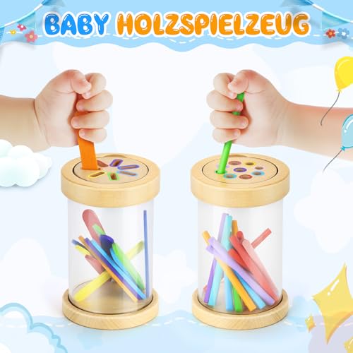 Aolieh Montessori Spielzeug ab 1 Jahr, 2-in-1 Montessori Spielzeug ab 1 2 3 Jahre Mädchen Jungen Baby Spielzeug Geschenk Farbe Sortierspiel Kinderspielzeug Motorikspielzeug Holzspielzeug ab 1 Jahr