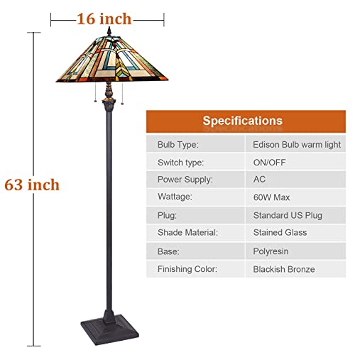 Thatyears Tiffany Floor Lamps-Stained Glass Tiffany Style Floor Lamps For Living Room-16'' Decor Standing Tiffany Mission Reading Lamps With 65'' Antique Pole For Corner Bedroom Home Office #TOP4