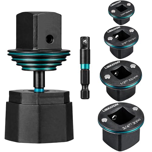 LIBRATON Low Profile Impact Socket Adapter Set 5pc Magnetic Drive Converter Kit for Tight Space (1/4 to 3/8 3/8 to 1/2 1/2 to 3/4 3/4 to 1 & 1/4 Hex Adapter) for Impact Wrench and Drill