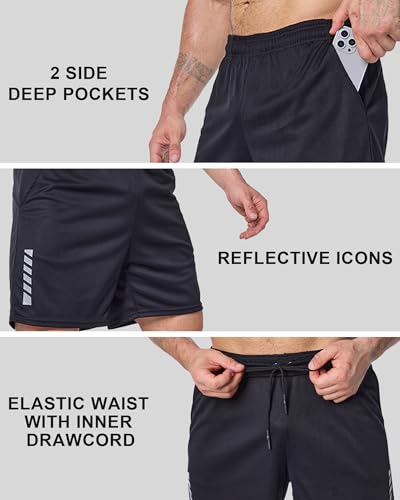 Men's Athletic Shorts with Pockets and Elastic Waistband, Quick Dry Activewear Workout Short for Gym, Running2