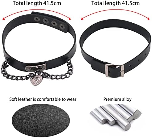YINENGD 8 Piece Black PU Leather Choker Women Vintage Gothic Heart Leather Choker Vintage Punk Choker Necklace Punk Collar Neckband