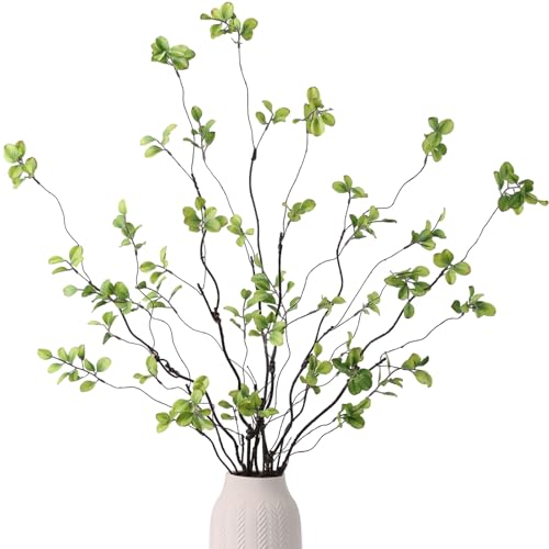 mizii 5pcs Artificial Greenery Stems 38in Realistic Faux Ficus Branches Long Stem with Green Leaves Fake Plants Eucalyptus Stems Greenery Decoration for Vase Table Room Home Indoor Decor (Green)