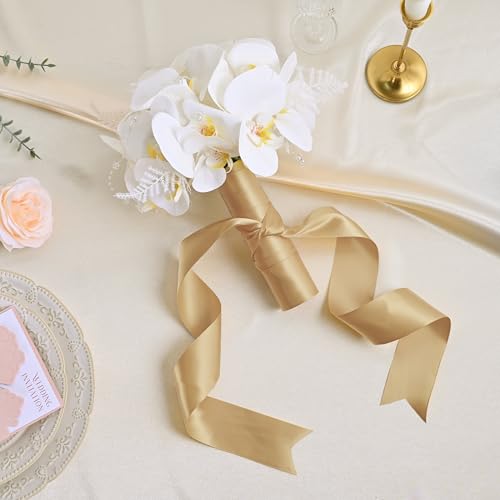 Image of Double Face Gold Satin Ribbon 2 inch X 25 Yards Polyester Gold Ribbon for Gift Wrapping Very Suitable for Weddings Party Hair Bow Invitation Decorations and More