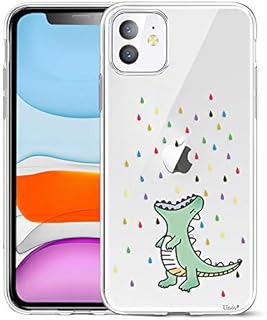 Unov Case Compatible with iPhone 11 Case Clear with Pattern Slim Protective Soft TPU Bumper Embossed Design 6.1 Inch (Rainbow Dinosaur)